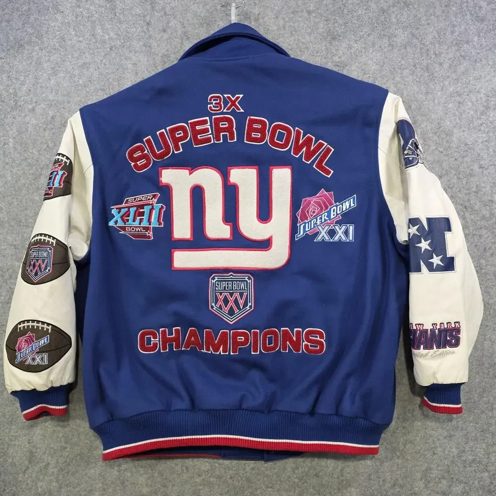 VTG New York Giants Jacket Mens 2XL Blue‎ NFL Football 3X Super Bowl Champions